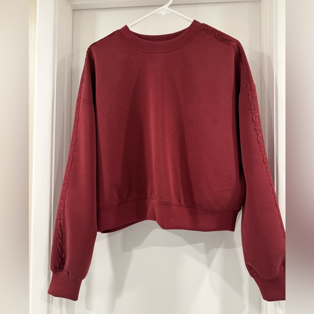 All in Motion Women's Burgundy Sweatshirt with Lace Detail size XS